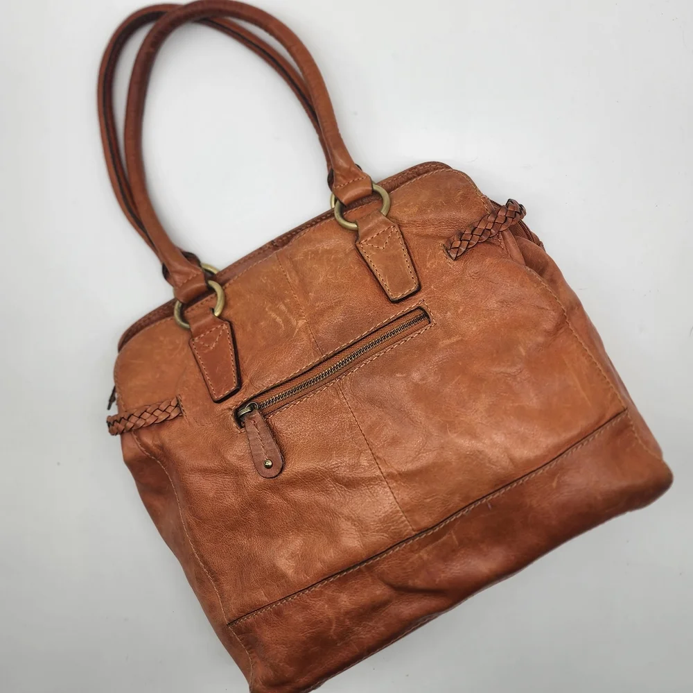Colorado Toffee Brown Leather Braided Large Multi Compartment Shoulder Bag Tote - Picture 7 of 16